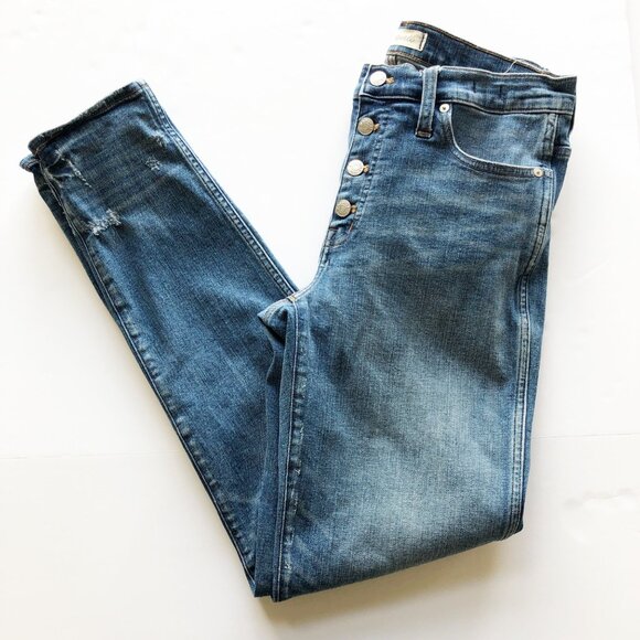 MADEWELL Slim Straight Jeans Distressed Button Front Wellmoor Womens 30 Tall - Picture 2 of 12